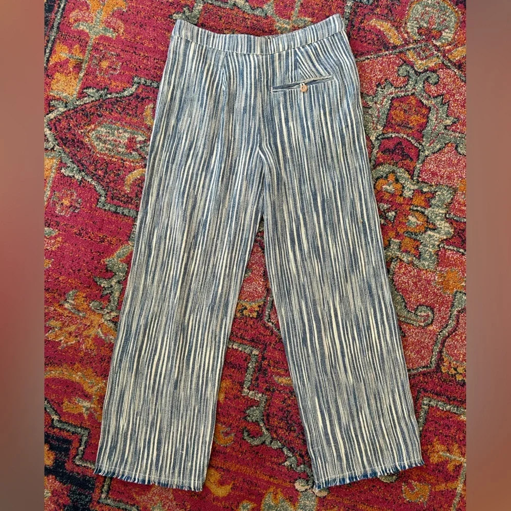 NWT Free People | Women’s blue/cream striped Marta Yarn Dye Fringe Hem Pant sz 2